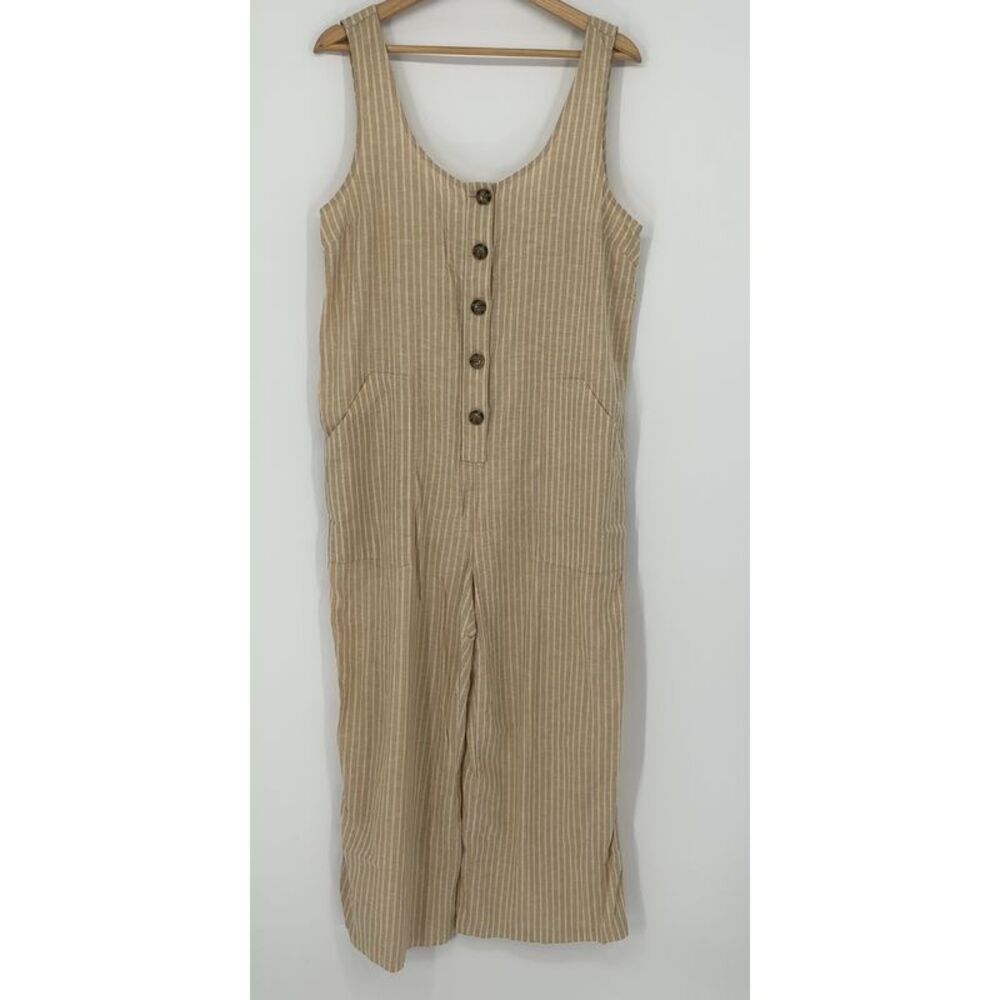 Marine Layer Sydney Beach Jumpsuit Natural Stripe Cropped Size M
